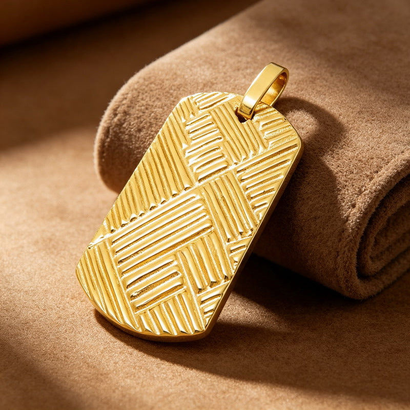 Staggered Twill Military Brand Pendant, Punk Style Retro Geometric Interwoven Stainless Steel Men's Necklace