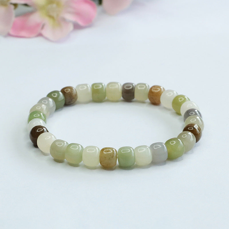 Clear Water Old Bead Sterling Silver Jade Bracelet