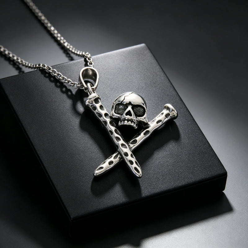 Viking Weapon Element Pendant Punk Street Double Knife Skull Baseball Bat Skull Necklace