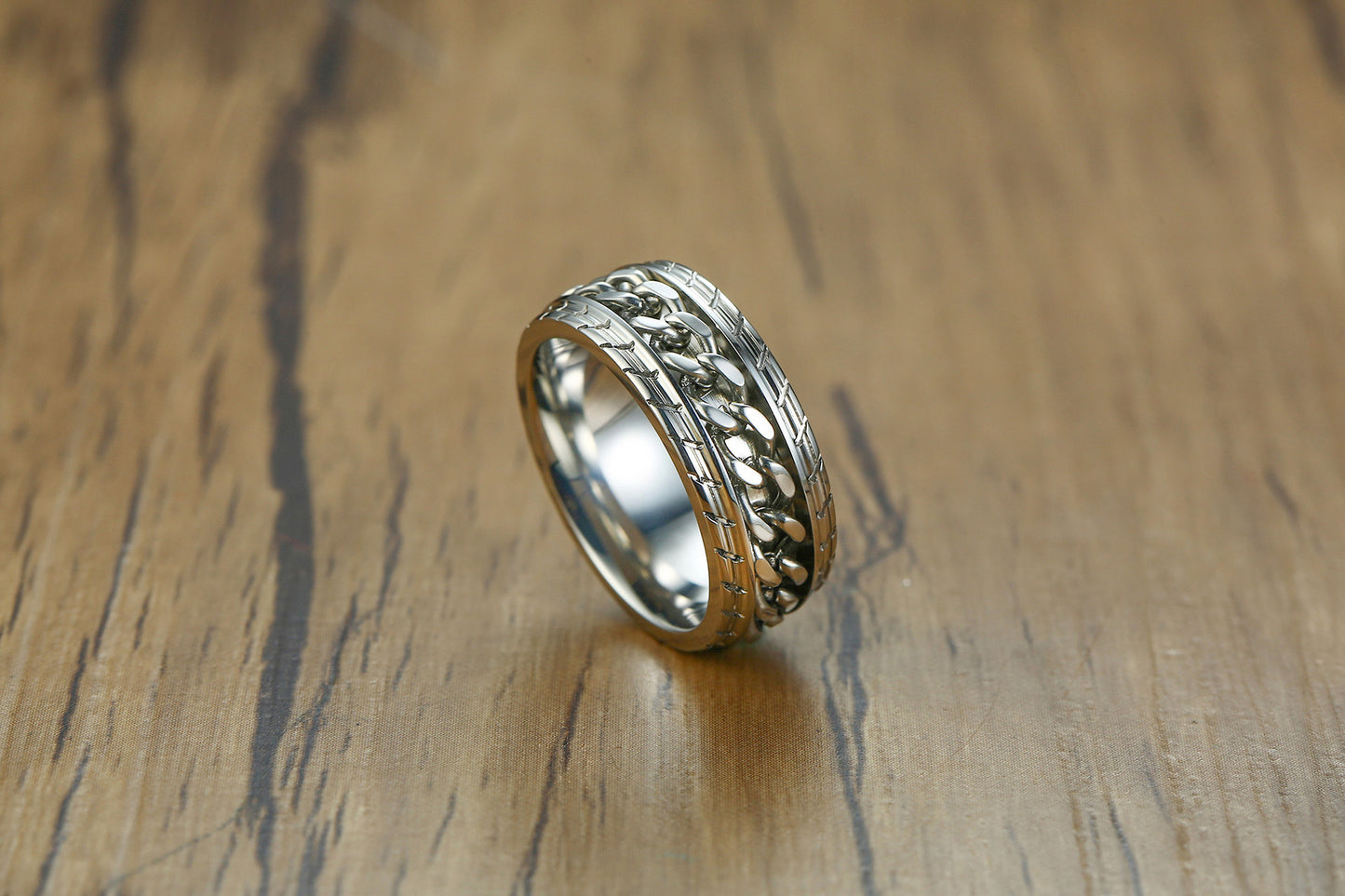 Titanium Steel Ring Accessories Stainless Steel Rotating Tire Pattern Chain Ring Men's Black Ring