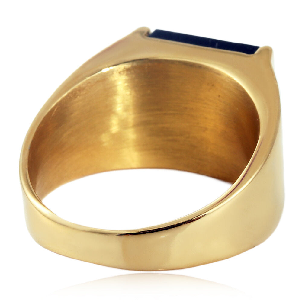 Titanium Steel Retro Square Black Stone Ring for Men - Trendy European and American Jewelry