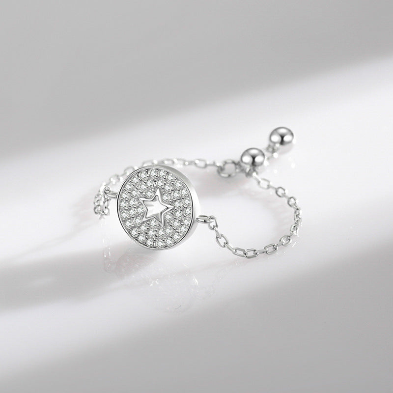Sterling Silver Adjustable Zircon Star Ring for Children with Niche Design