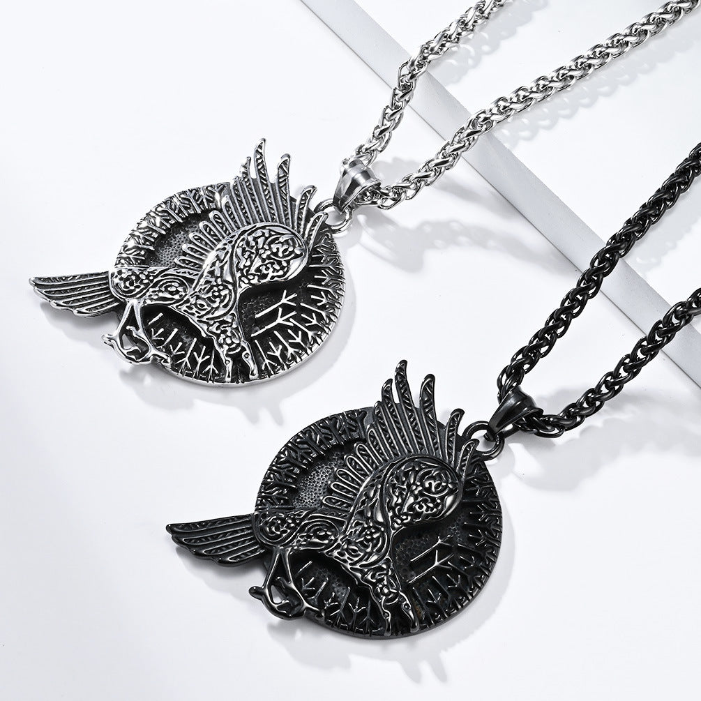 Temu Nordic Retro Style Viking Crow Necklace for Men