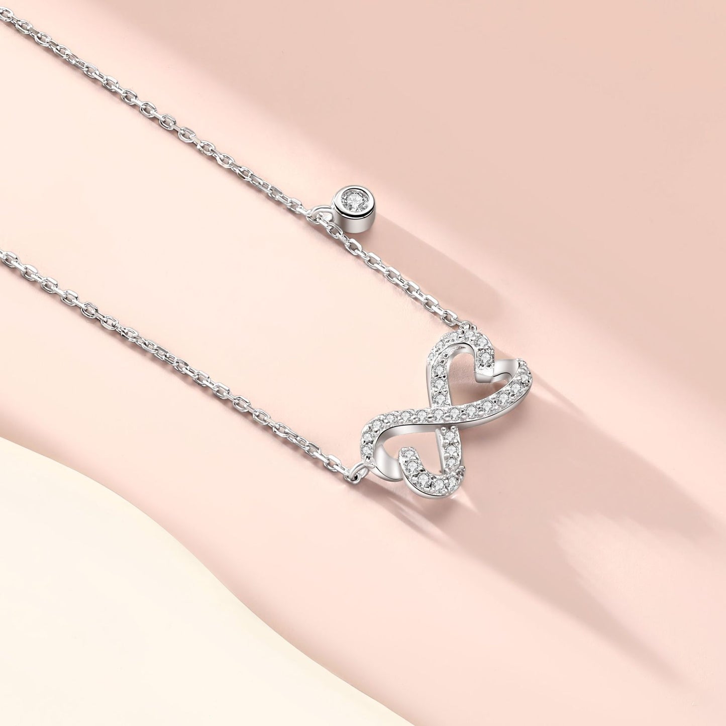 Planderful Sterling Silver Bow Necklace For Women Double Ring Love Pendant Light Luxury Jewelry