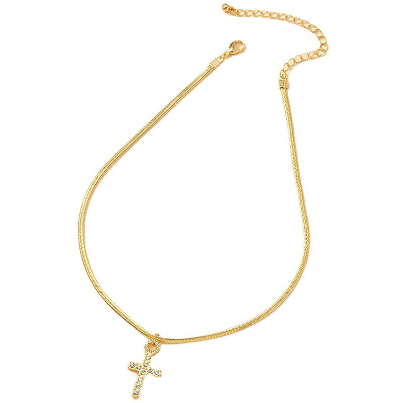 Retro Minimalist Cross Necklace with Snake Bone Chain - Vienna Verve Collection