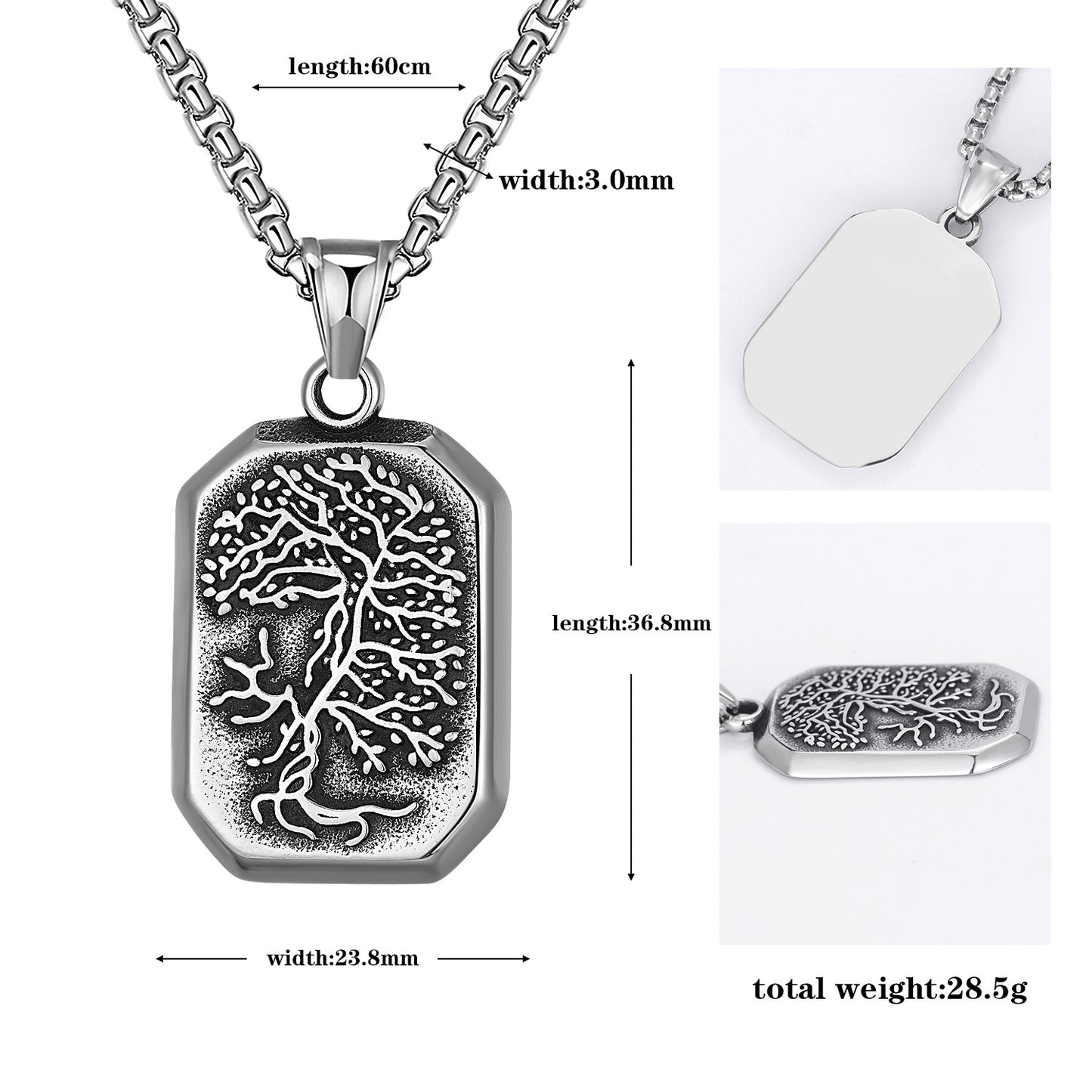 Steel Necklace - Minimalist Men's Tree of Life Pendant
