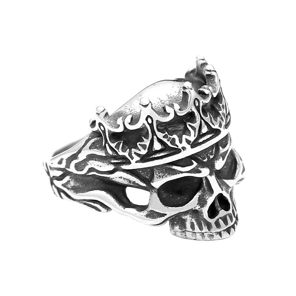 Vintage Skull Crown Stainless Steel Men's Ring