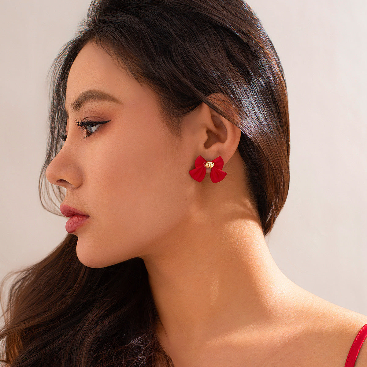 Festive Red Bow Earrings - Sterling Silver and Alloy Women's Earrings