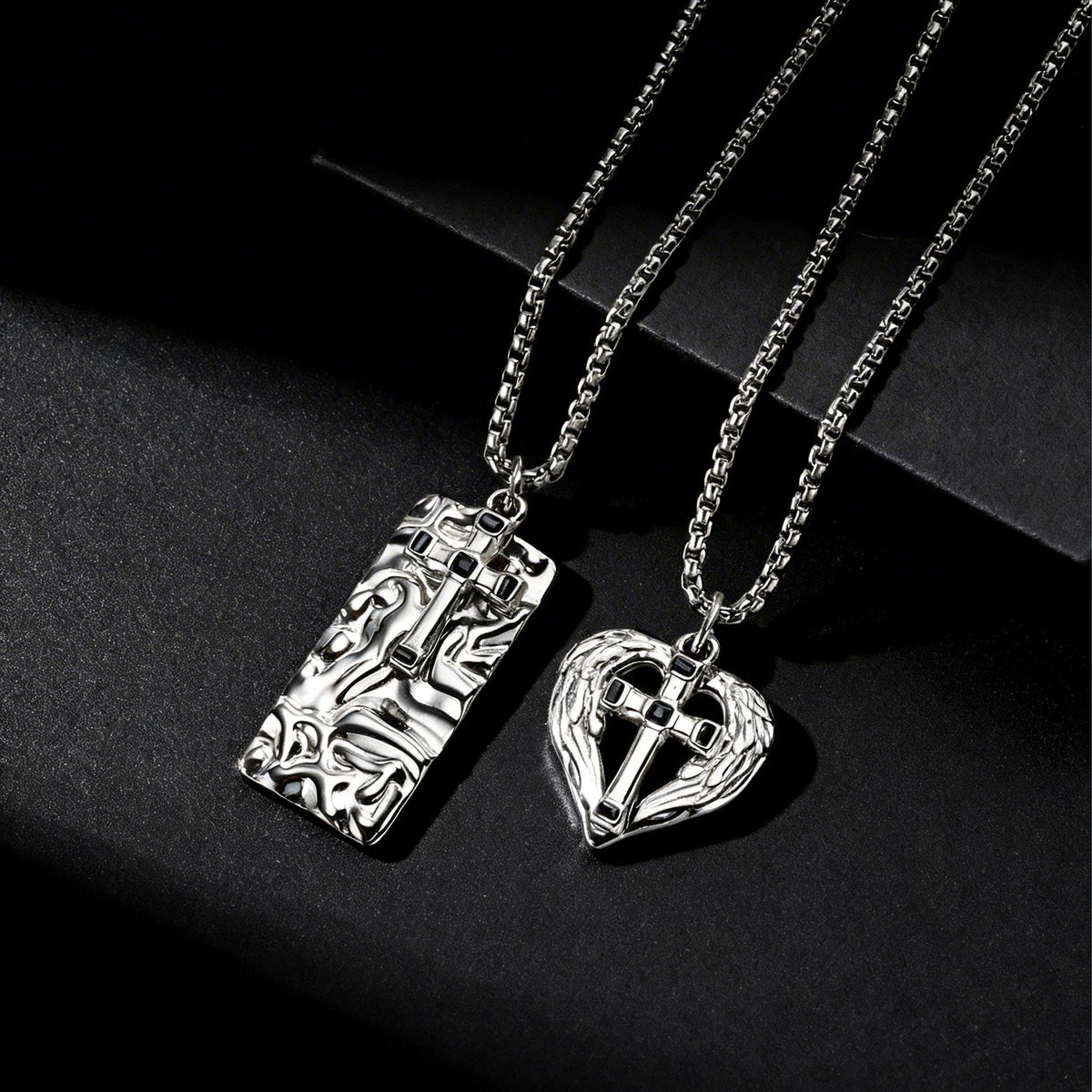 Cross Heart Textured Minimalist Stainless Steel Pendant Unisex