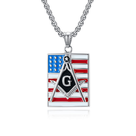 Planderful Freemason Stars And Stripes Necklace For Men Everyday Genie Stainless Steel Hip Hop Pendant
