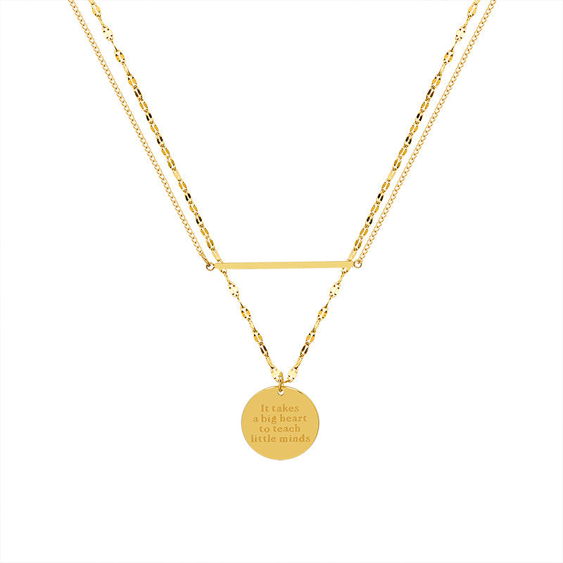 English Geometric Double Layered Necklace with Titanium Clavicle Chain