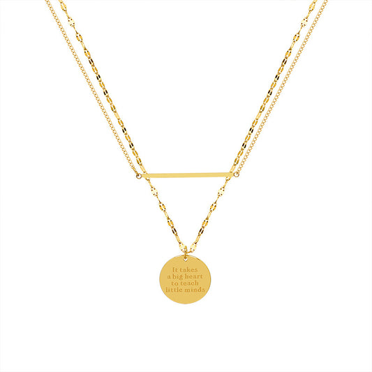 English Geometric Double Layered Necklace with Titanium Clavicle Chain