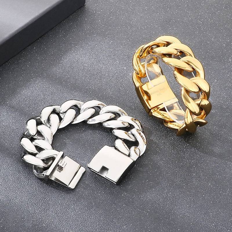 Wide – Hip-Hop Vacuum Plated 25/30mm Cuban Chain Titanium Steel Bracelet