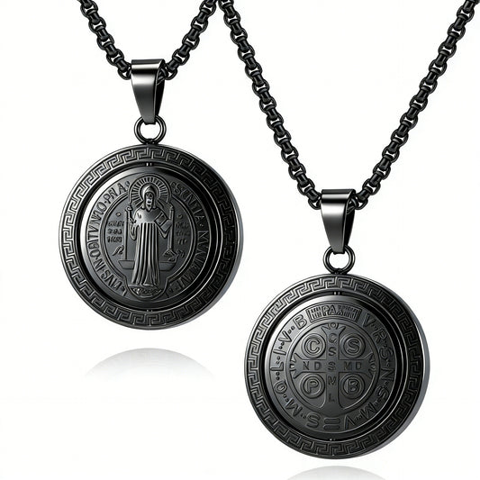 Steel Necklace – Statement Men's Saint Benedict Pendant