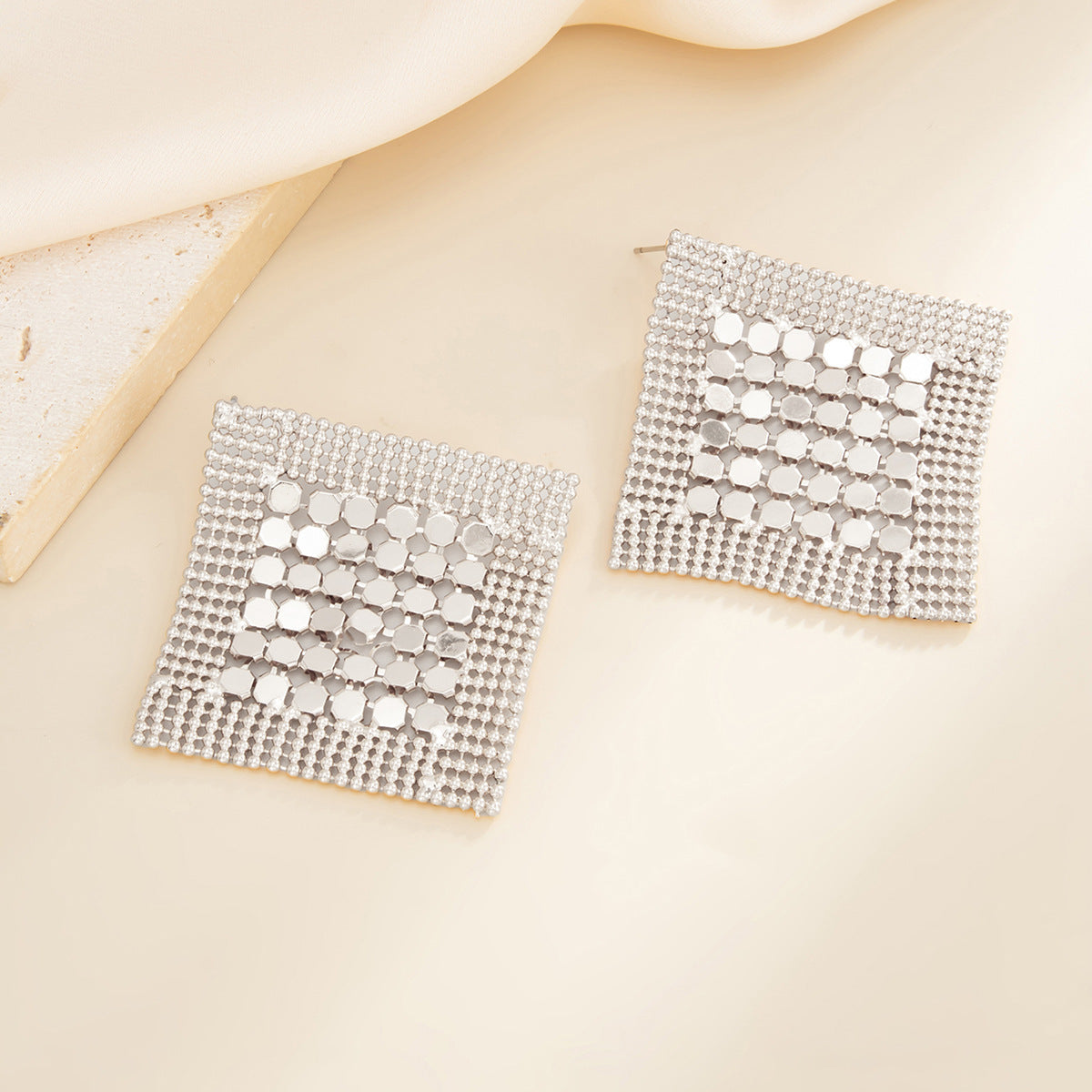 Geometric Rhombus Mesh Earrings By Planderful Vienna Verve For Modern Women Statement Jewelry