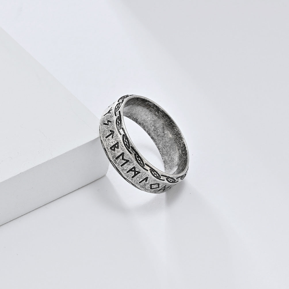 Nordic Retro Viking Text Titanium Steel Ring for Men