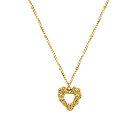Heart Pendant Titanium Steel Necklace with French Charm