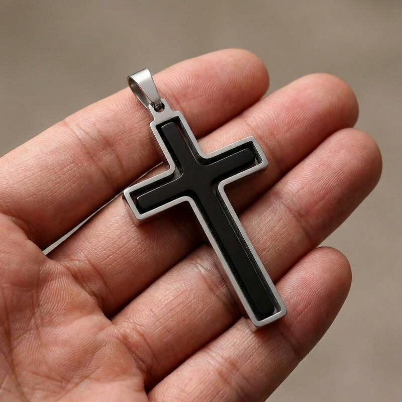Popular Japanese And Korean Retro Rotatable Cross Two-Color Stainless Steel Men's Pendant Necklace