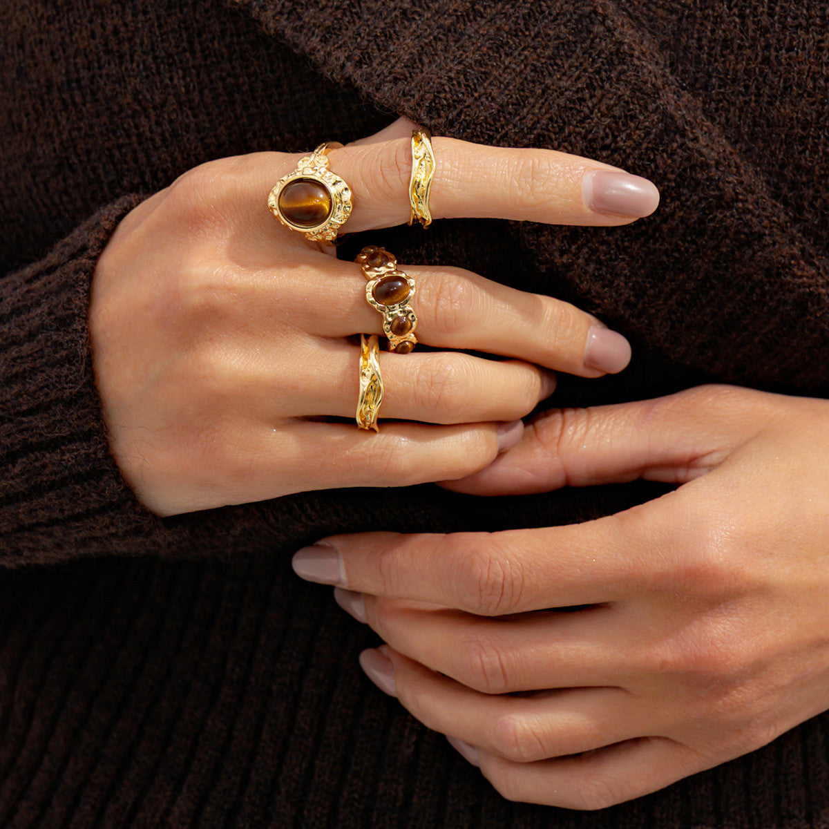 Tiger Eye Open Ring Planderful Collection Vienna Verve For Women Statement Lava Stone Jewelry