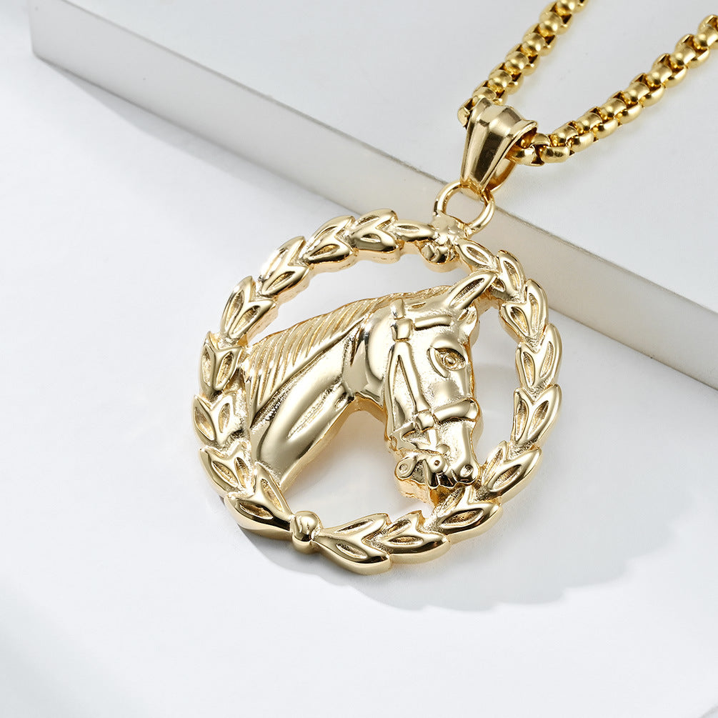Planderful Stainless Steel Horse Head Pendant Personalized Unisex Punk Necklace For Men Women