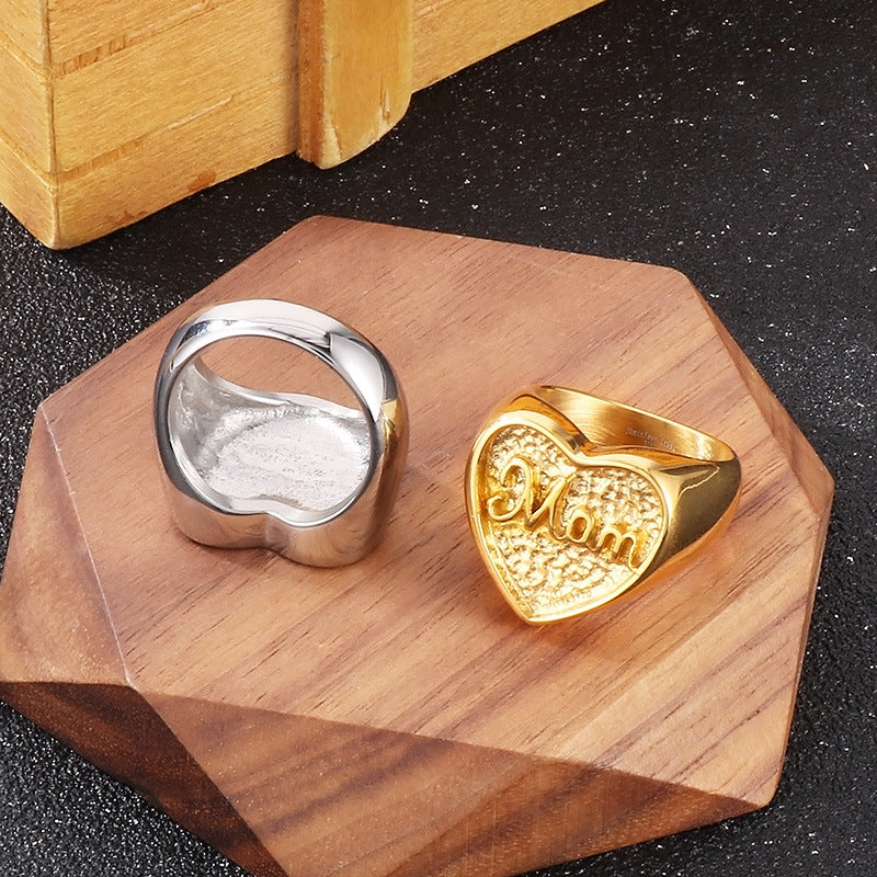 Personalized 18k Heart-Shaped Mom Ring for Men and Women – Niche Heavy Industry Design