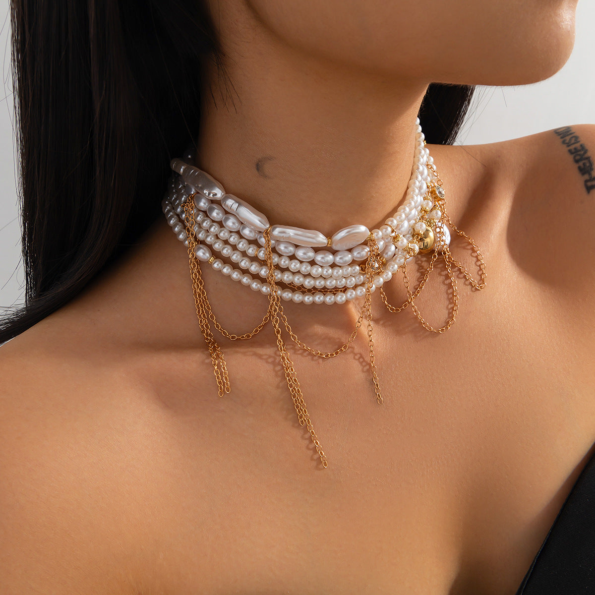 Pearl-Style Bead Tassel Choker