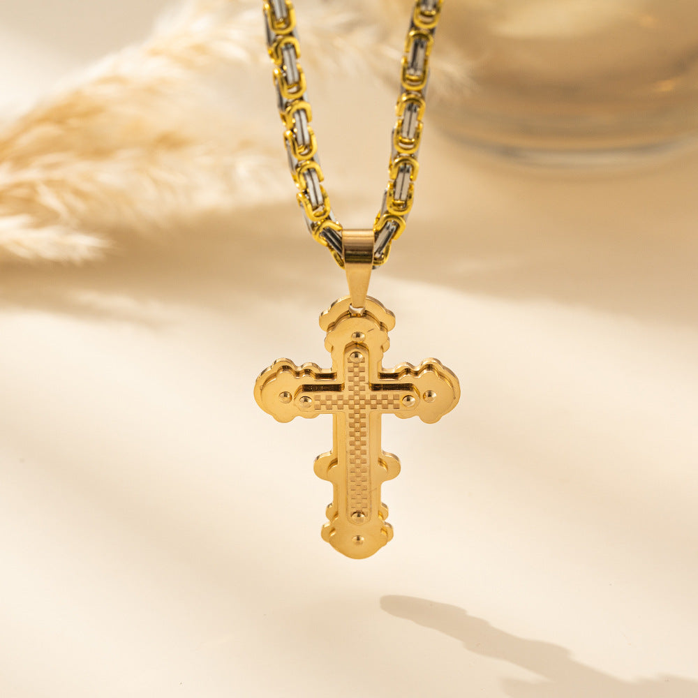 Planderful Triple Cross Pendant Necklace For Men Versatile