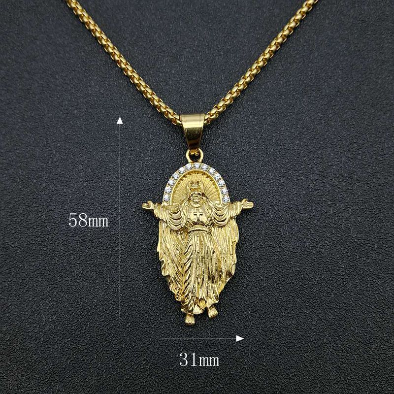 Planderful Stainless Steel Gold Plated Jesus Pendant Necklace with Zircon Elegant Christian Jewelry for Believers