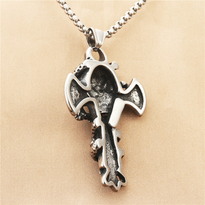Punk-Inspired Titanium Steel Skull Snake Pendant Necklace for Men