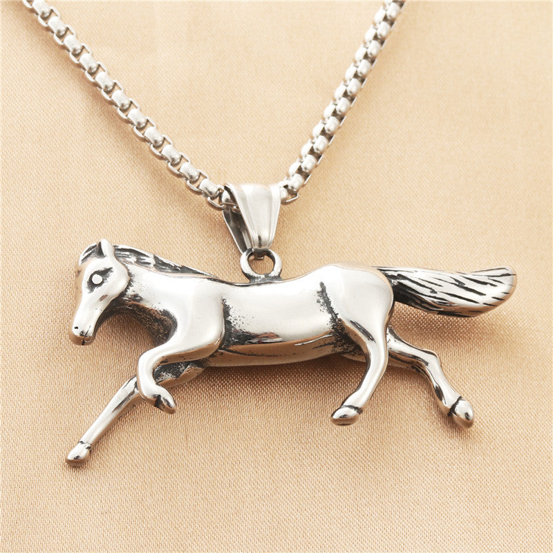 Titanium Steel Personalized Horse Success Pendant Necklace for Men - Retro Punk Style