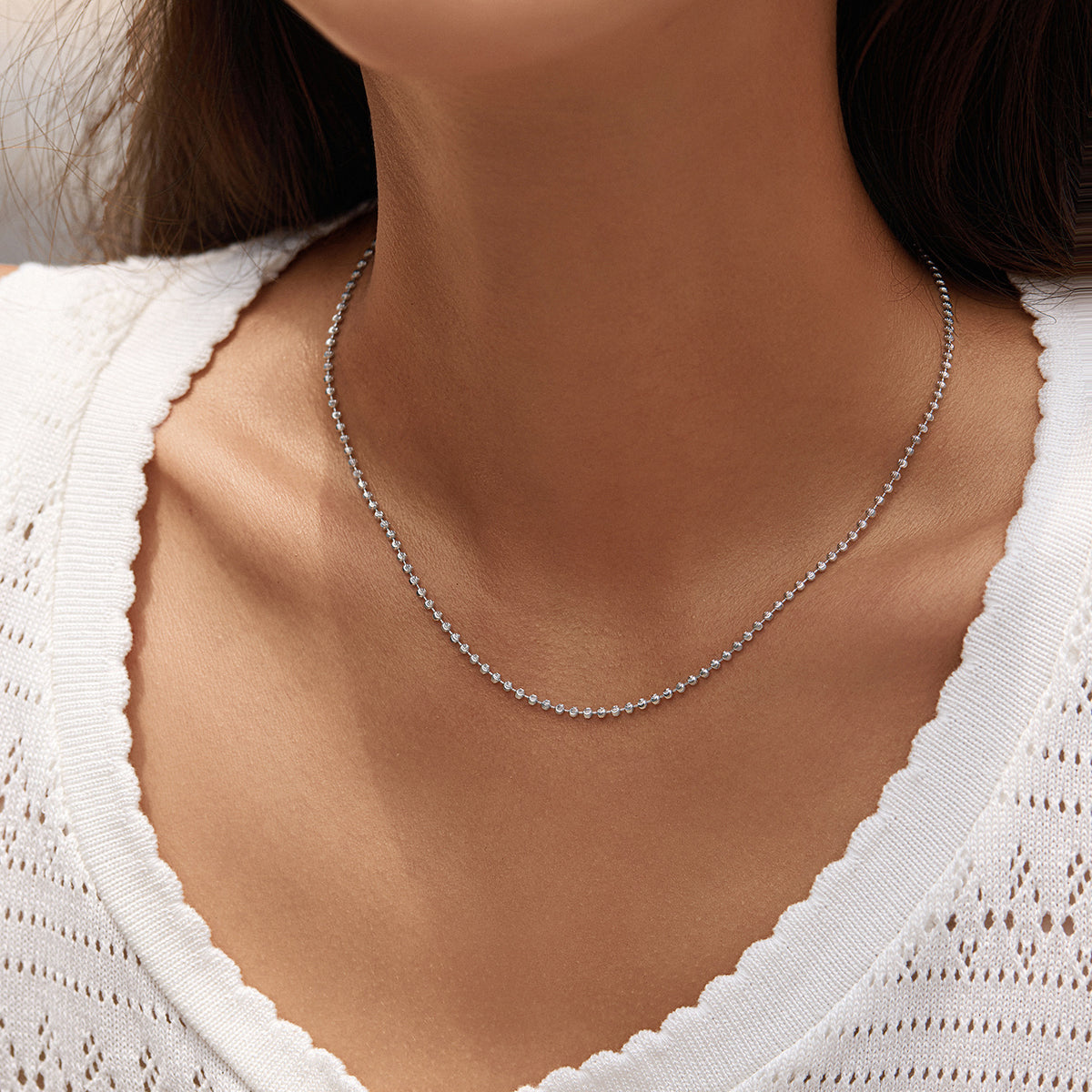 925 Sterling Silver Moon Beaded Necklace