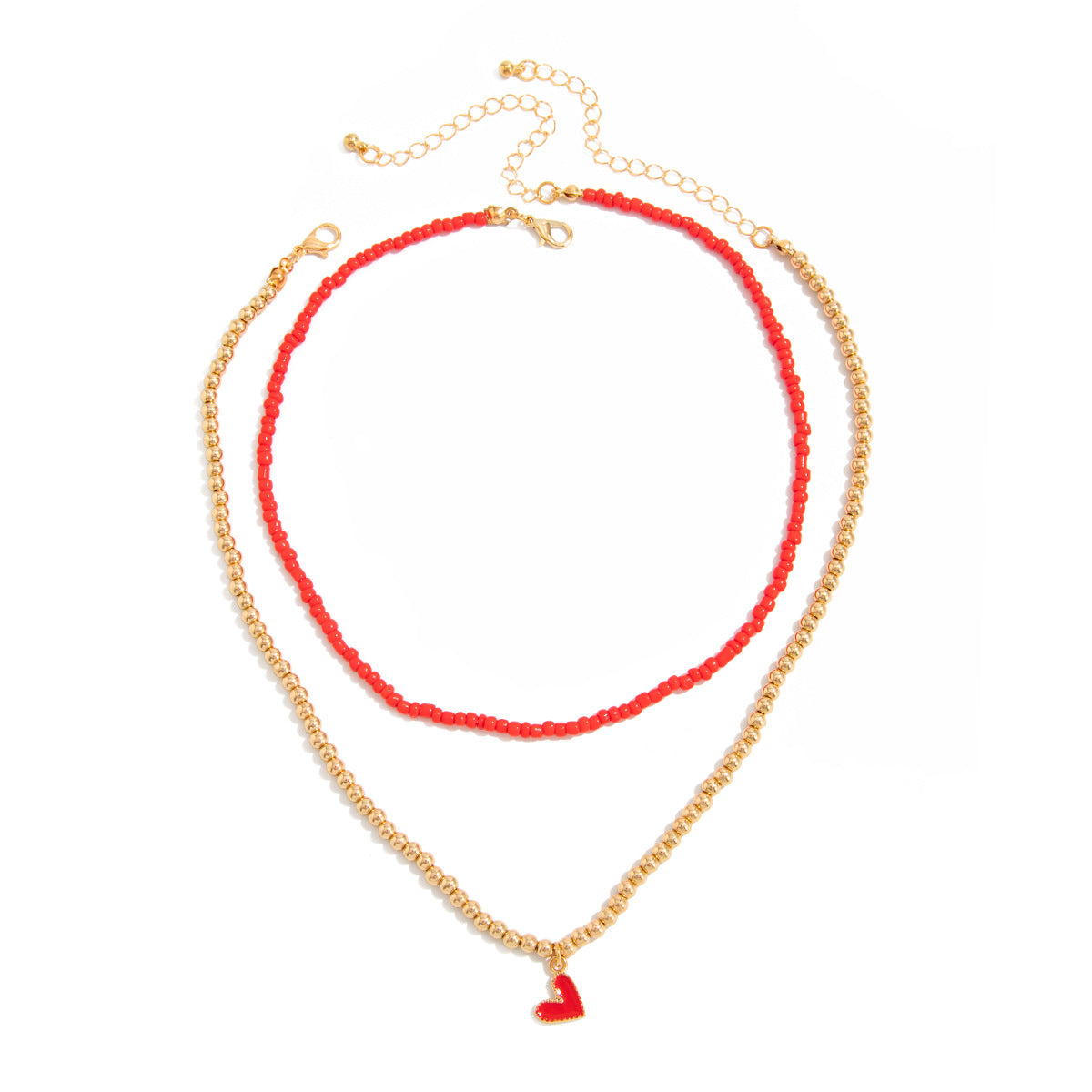 Heart & Rice Bead Layered Necklace