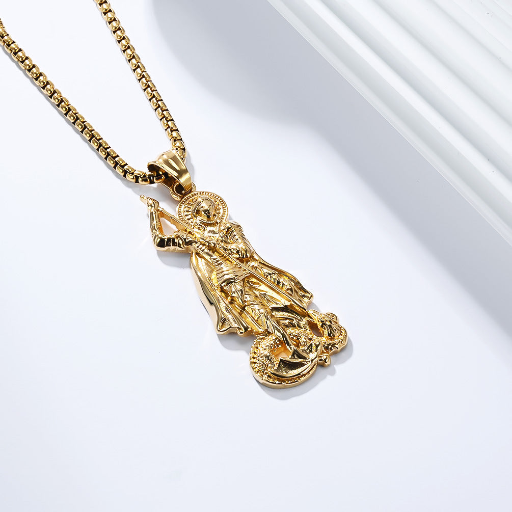 Planderful St George Dragon Pendant Stainless Steel For Men Retro Literary Style Necklace