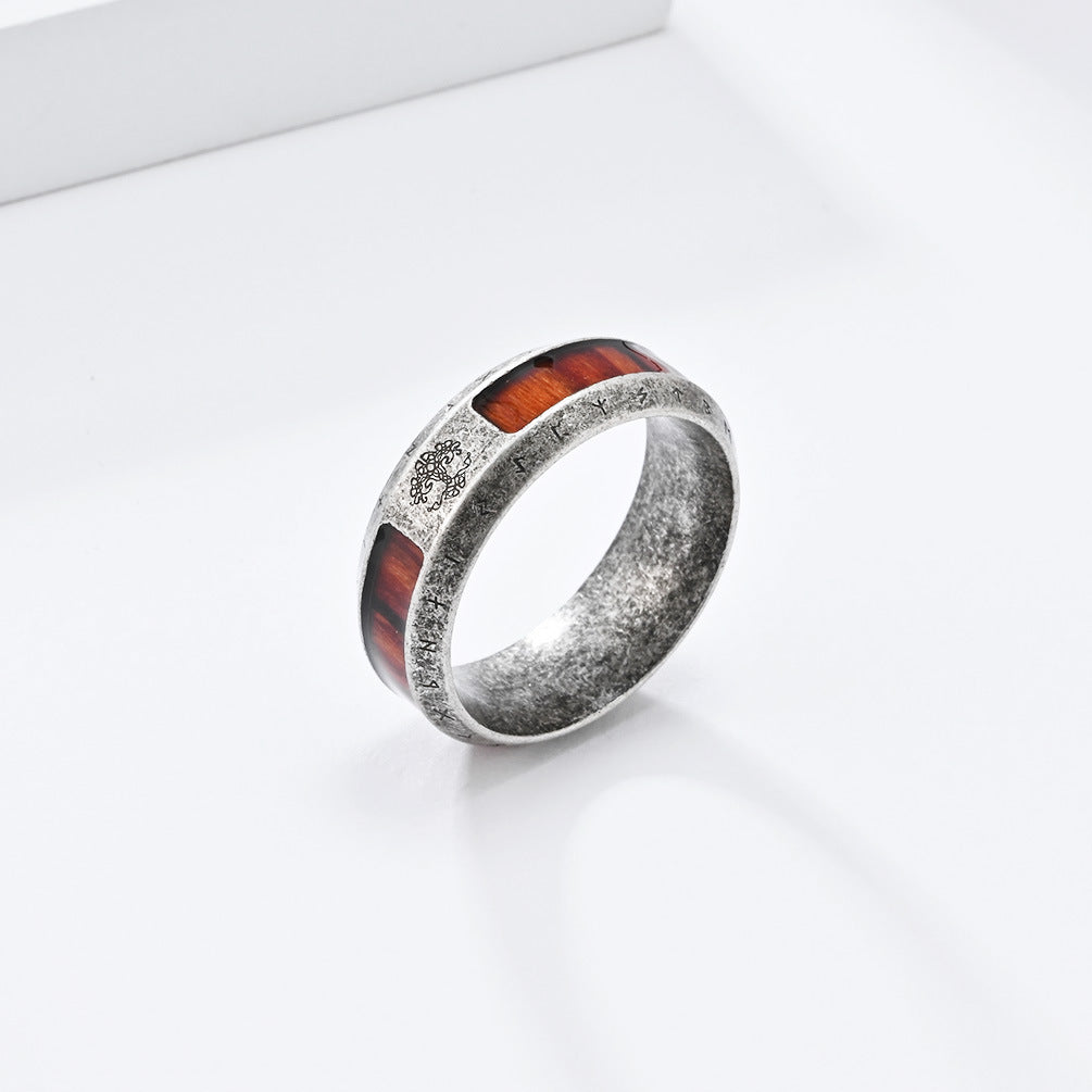Steel Ring – Vintage Nordic Viking World Tree Men's Ring With Wood Grain Texture And Bold Design