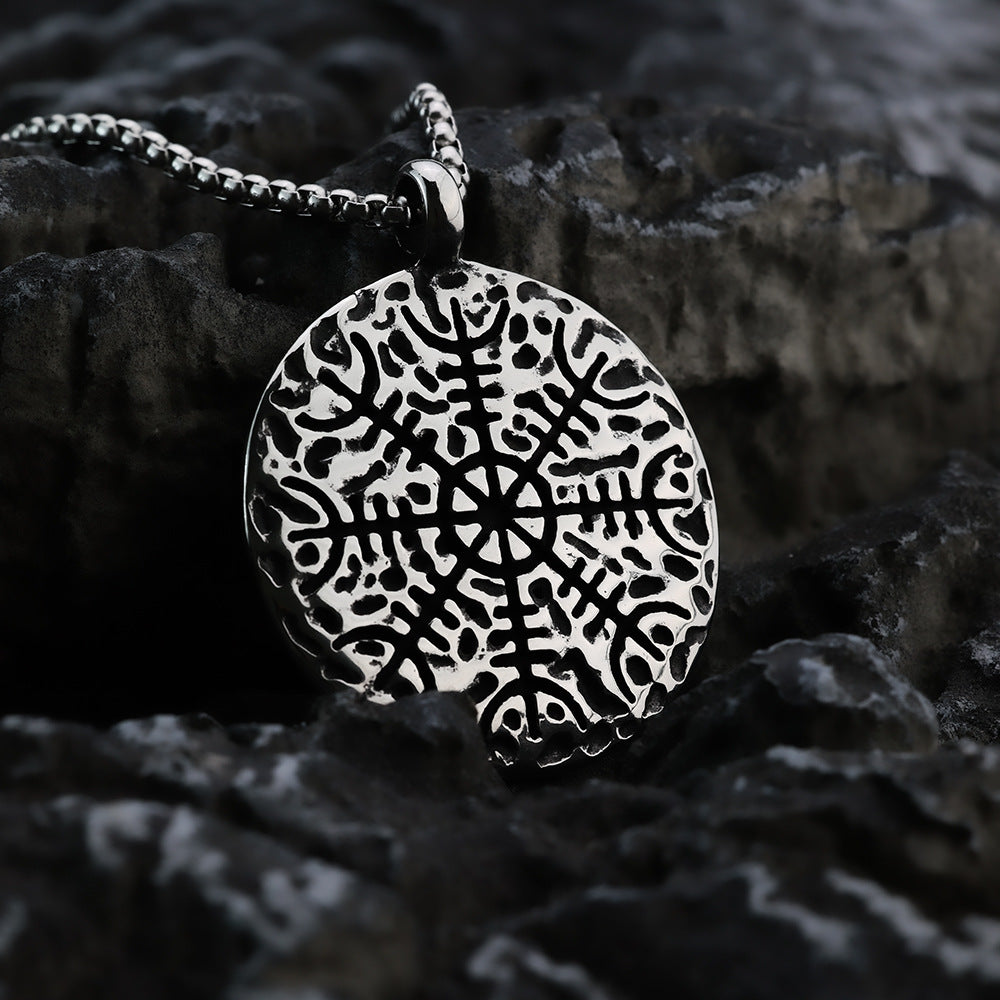 European And American Retro Stainless Steel Men's Pendant Personalized Viking Compass Necklace