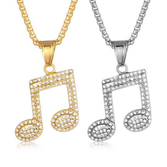 Planderful Everyday Genie Titanium Steel Music Note Necklace Unisex Pendant Trendy Zircon