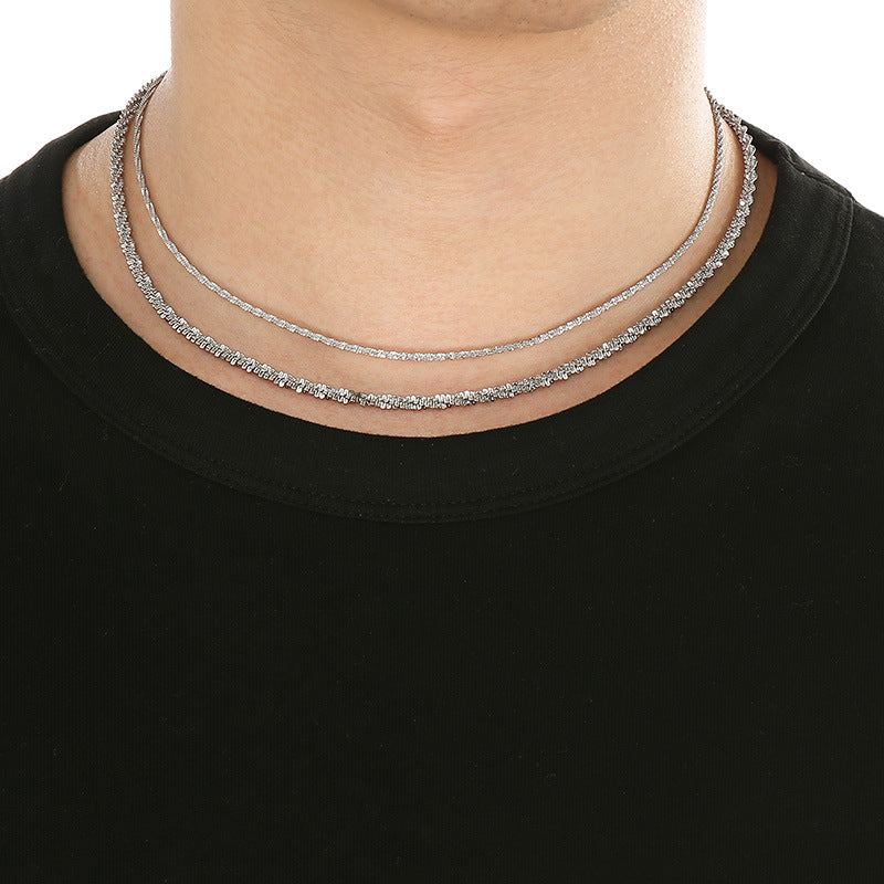 And Stainless Steel Women'S Flash Chain Collarbone Chain, Minimalist Twisted Rope Chain Corn Necklace