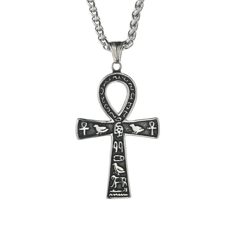 Planderful Everyday Genie Unisex Cross Necklace Egyptian Cross Pendant Steel For Men And Women Durable