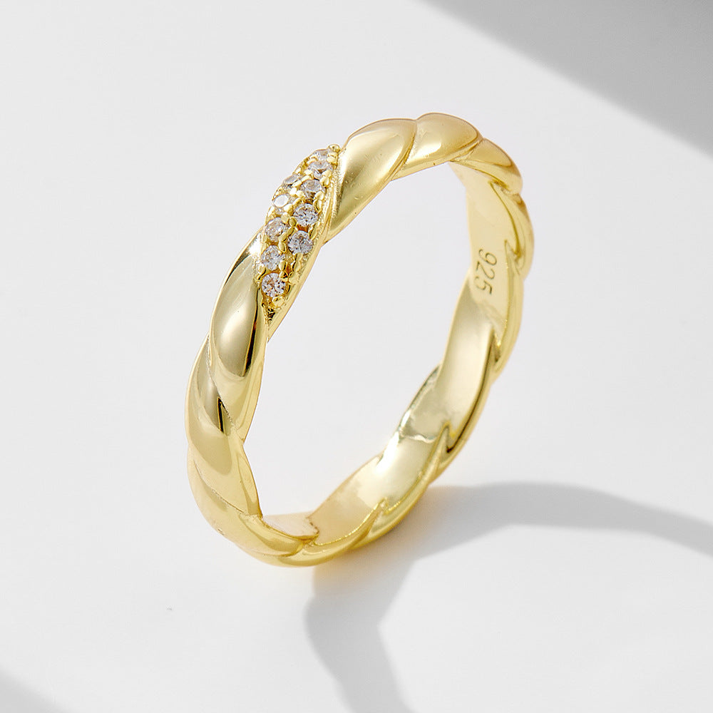 S925 Sterling Silver Twist Zircon Ring Retro Wide Version Ring Jewelry