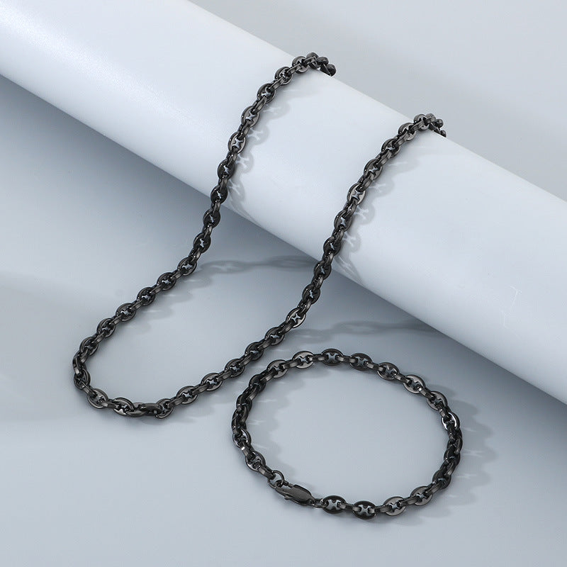 Mens 6mm Stainless Steel Bracelet And Necklace Set Buckle