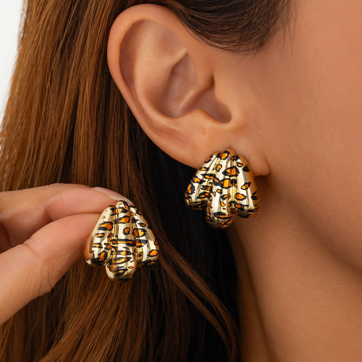 Planderful Resin Geometric Earrings C Shaped With Leopard Print Water Drop For Women Bold Chic Statement