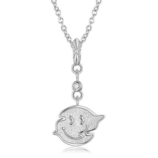 Halloween Ghost Twisted Smiling Face Pendant Silver Necklace