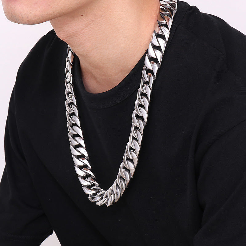 Simple And Fashionable Versatile, Rock Hip-Hop Titanium Steel Men's Polished 20mm Cuban Chain Necklace