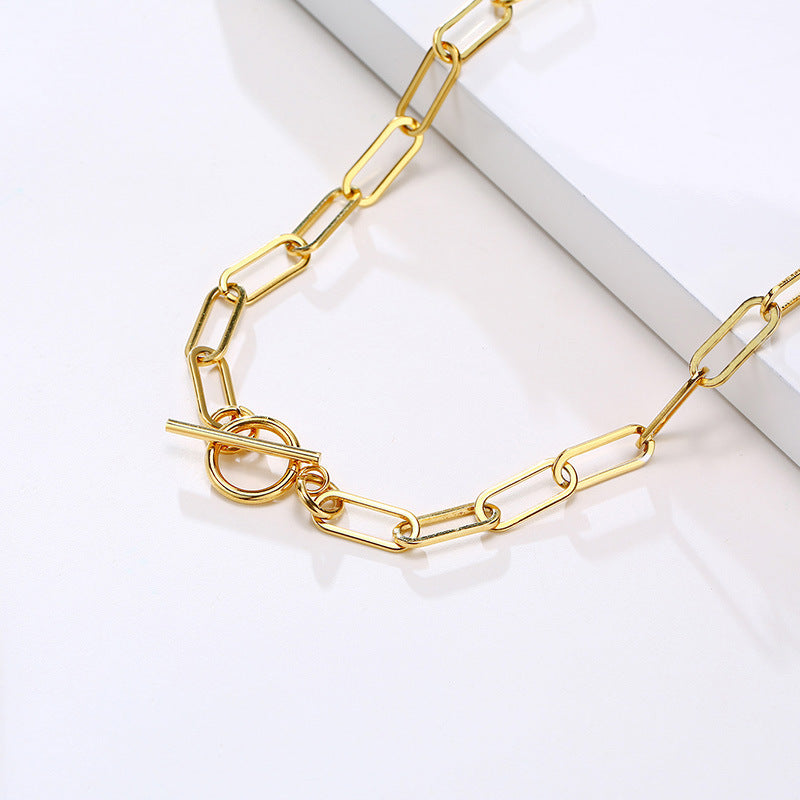 Cross-Border Jewelry Stainless Steel Sweater Necklace Gold Female OT Buckle
