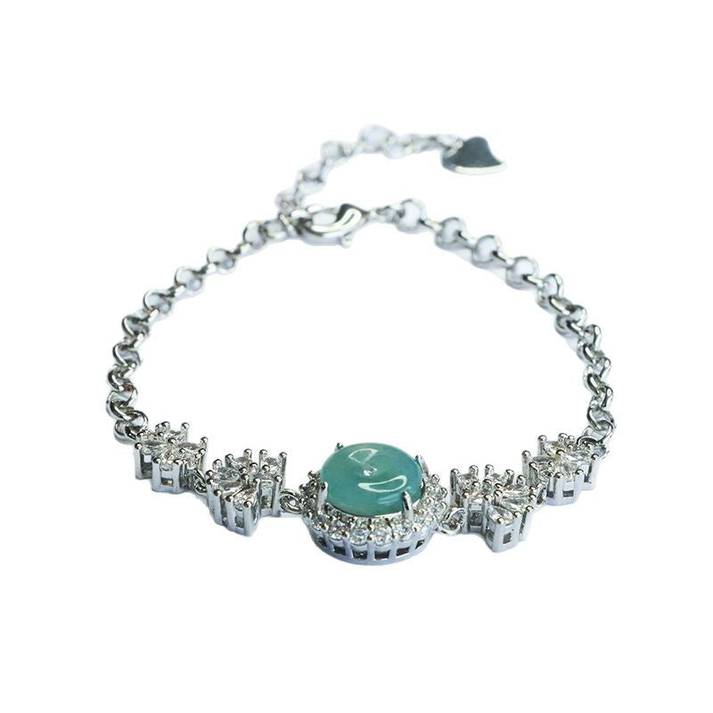 Blue Water Jadeite Peace Buckle Pavé-Style Bracelet