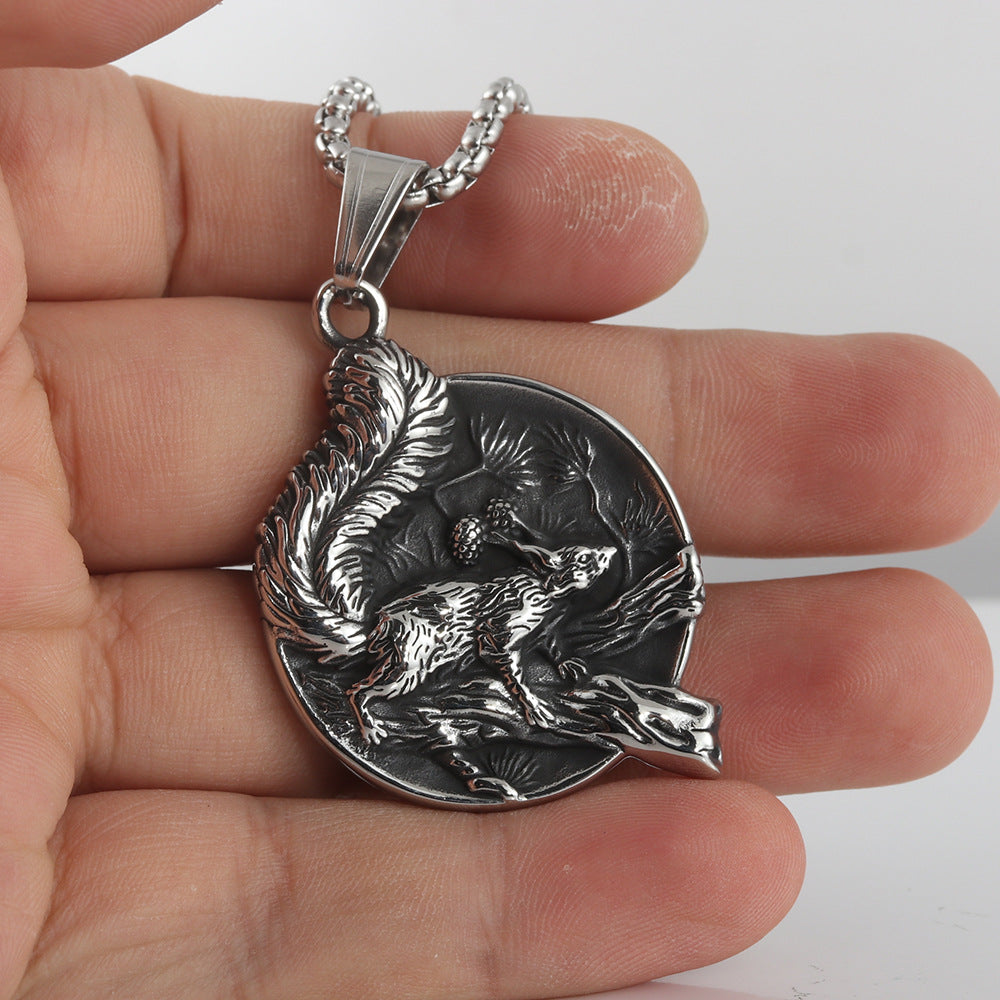 Trendy Retro Titanium Steel Squirrel Pendant Necklace for Men - European and American Punk Style