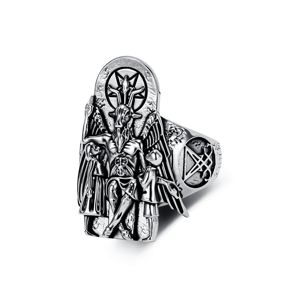 Planderful Demon Ring Titanium Steel For Men Dark Style Lucifer Fallen Angel Design Niche Ring