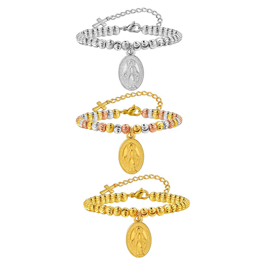 Fashionable Round-Tag Watermelon Bead Stainless Steel Bracelet