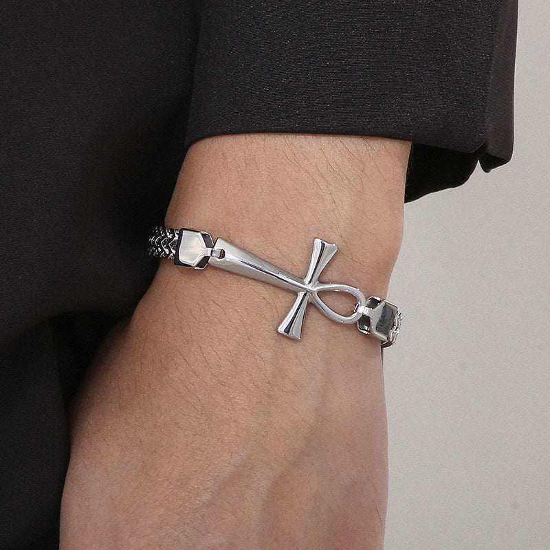 Planderful Mens Egyptian Cross Titanium Bracelet Vintage