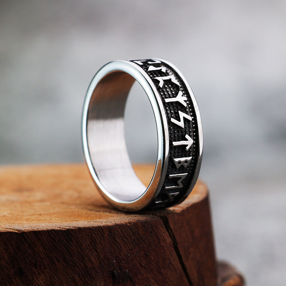 Creative New European and American Retro Viking Letter Men's Titanium Steel Ring